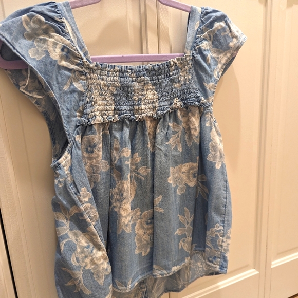 Old Navy chambray cotton top floral Xs Blue White - Picture 7 of 8